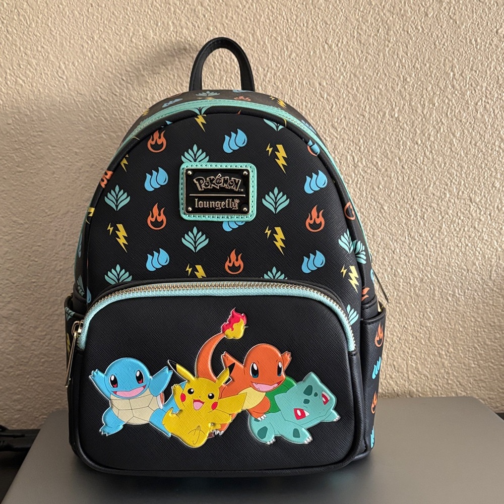 Loungefly Pokémon Mini Backpack - Black with Blue and Orange Accents